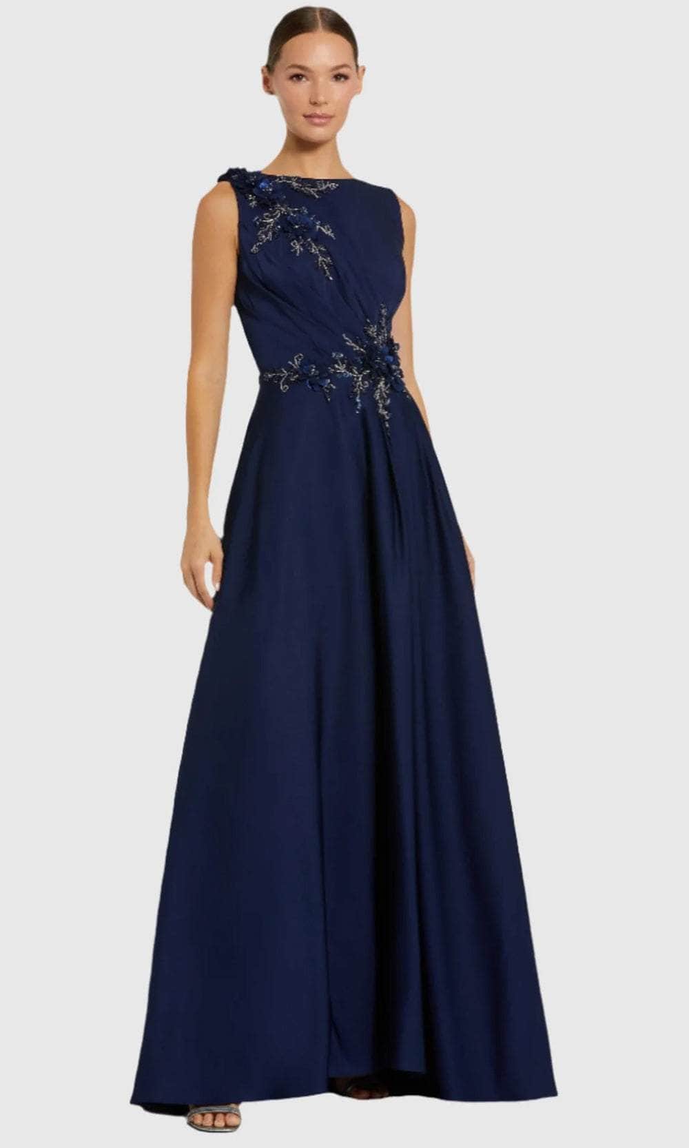 Bateau Floral Appliqued Evening Gown