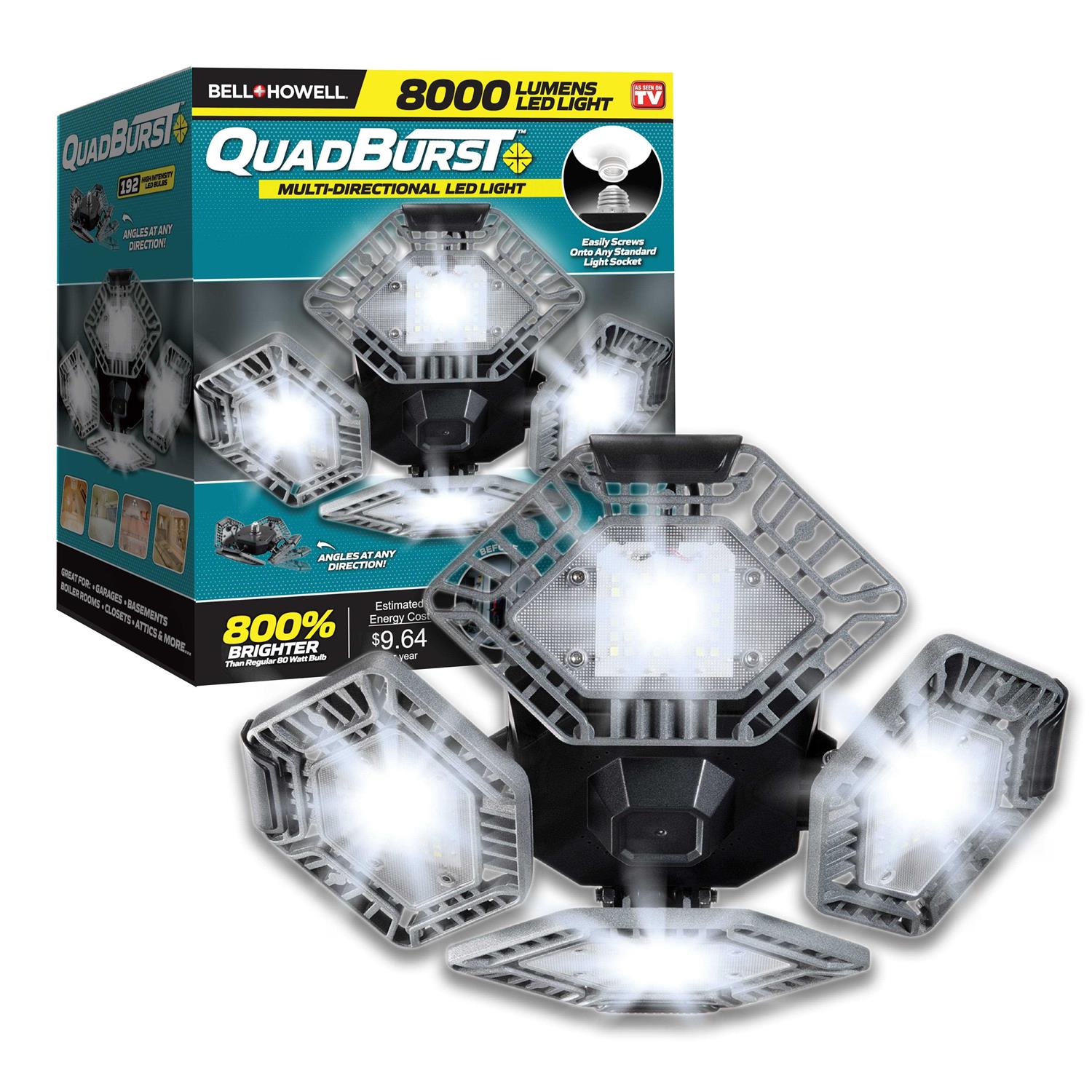 Bell + Howell Quadburst 8000 Lumens Multi-Directional LED Ceiling Light