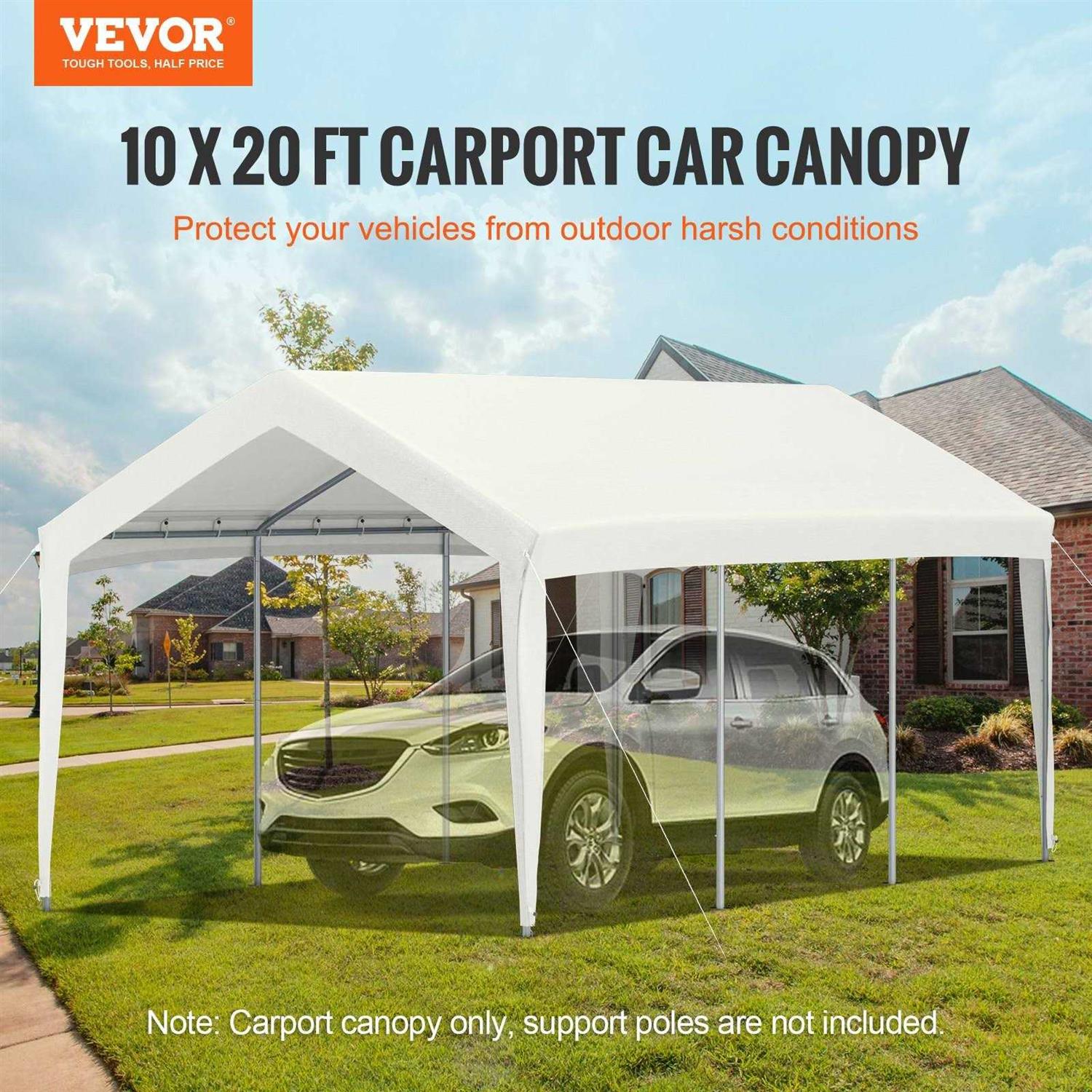 VEVOR 10 x 20 ft Carport Replacement Canopy Cover Ripstop Triple-layer PE Fabric Garage Top Tarp Shelter Cover