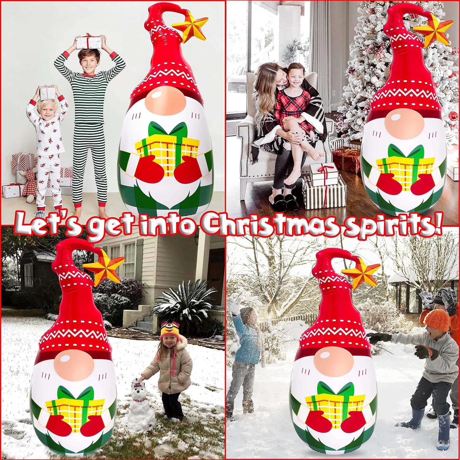 5Ft Lighted Outdoor Christmas Decorations Iatables Blow Up Gnome Tumbler Xmas/Winter Holiday/Happy New Year 2024 Display Indoor Party Decor