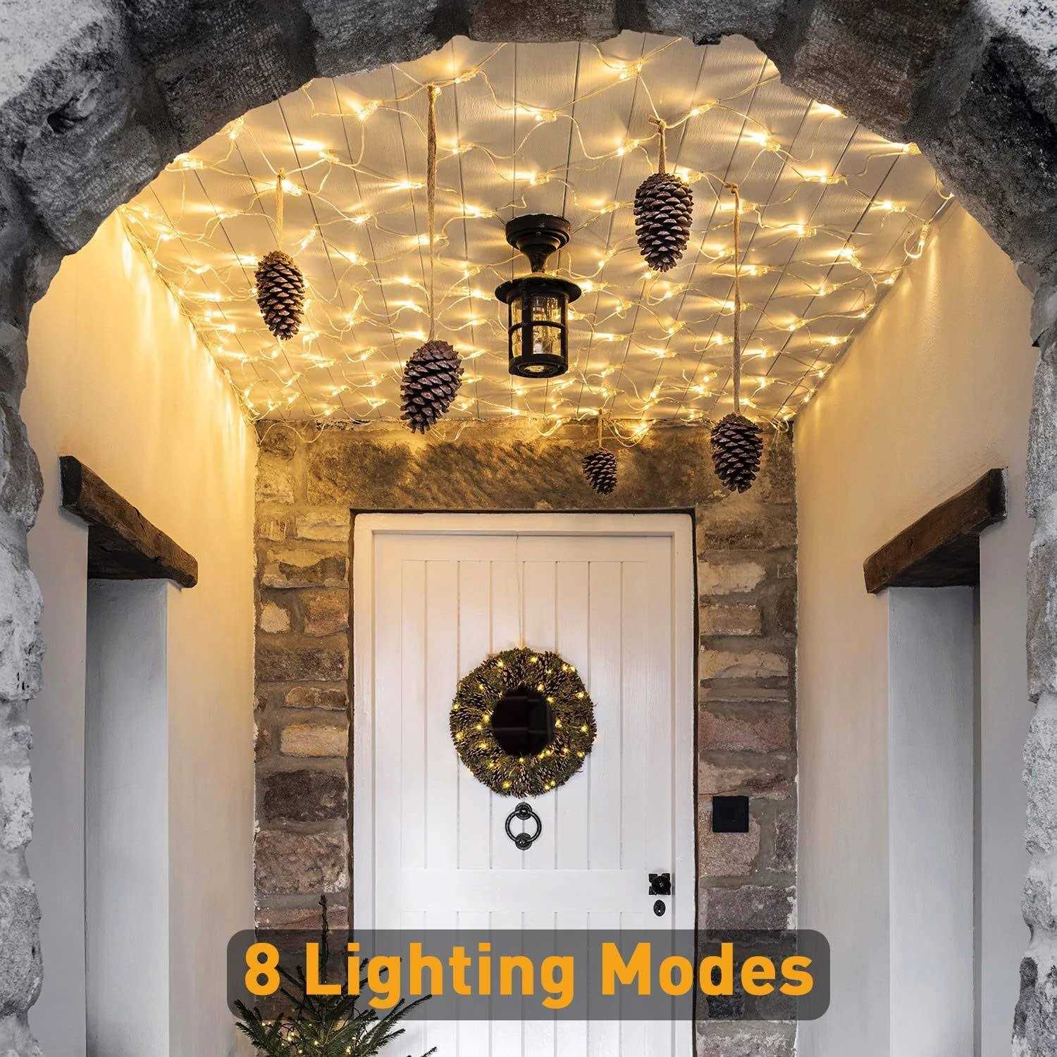 weillsnow 198 Led 9.8ft x 6.6ft 198 Led Net Lights Connectable 8 Lighting Twinkle Modes Mesh Lights for Christmas Outdoor Patio Garden Bush Fence