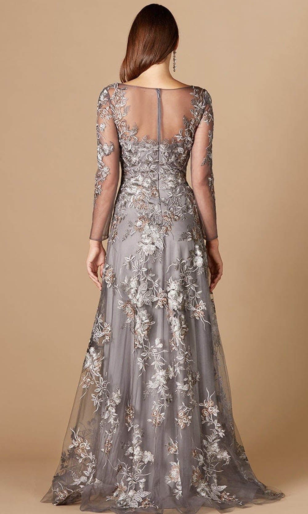 Floral Laced Sheer Bateau A Line Dress