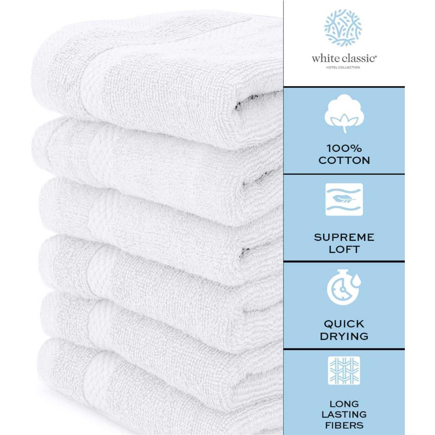 White Classic Luxury Cotton Washcloths Large Hotel Spa Bathroom Face Towel