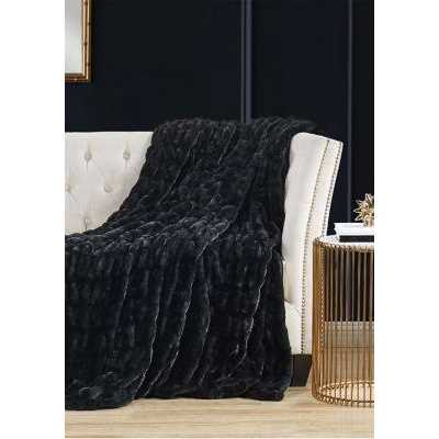 Badgley Mischka Ruched Faux Rabbit Fur Throw in Gift Box