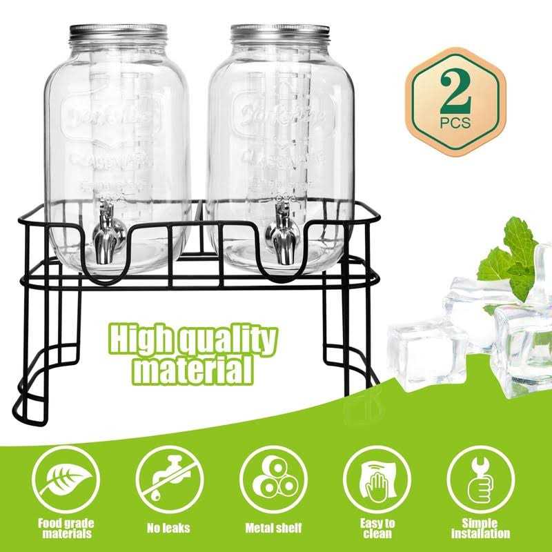 1 Gallon Glass Drink Dispensers For Parties 2PACK.Beverage Dispenser,Glass Drink Dispenser With Stand And Stainless Steel Spigot 100%