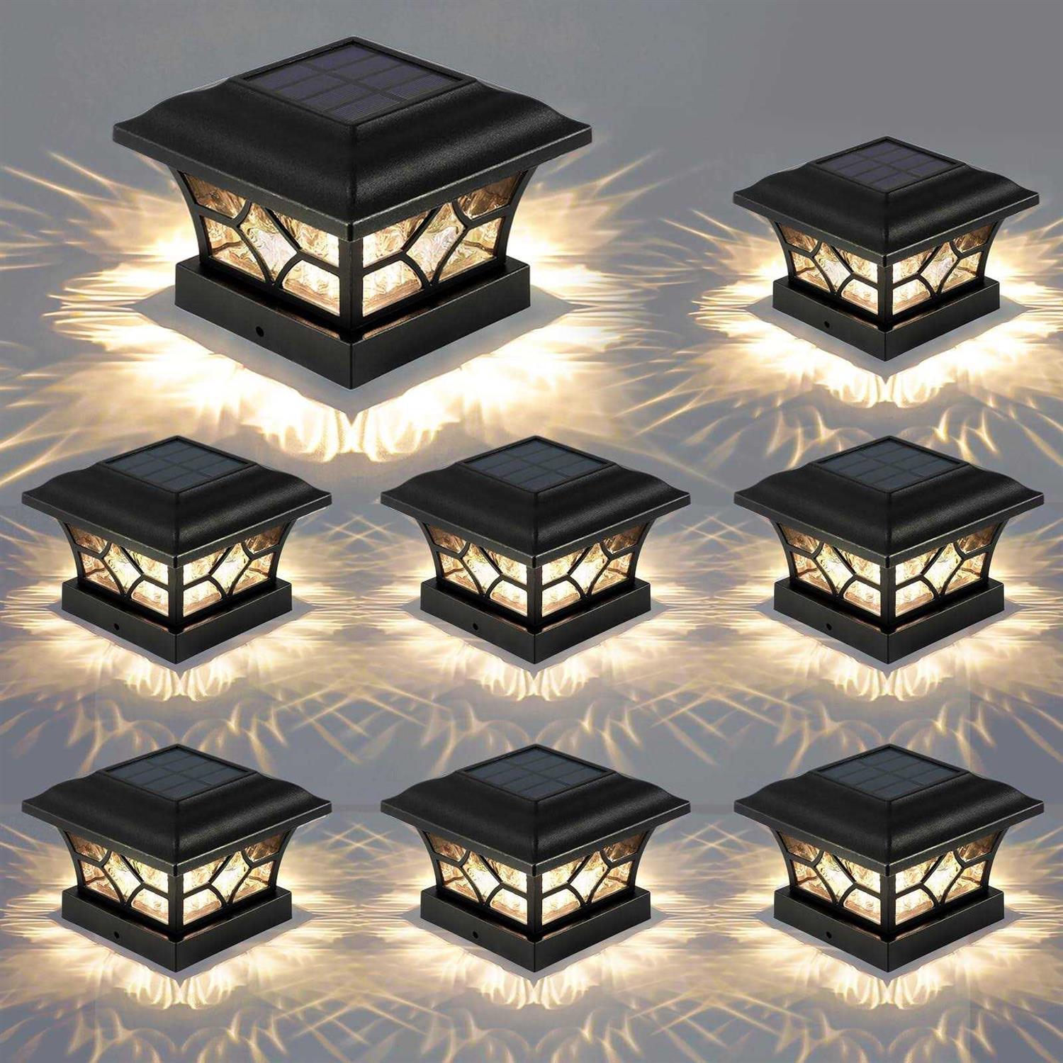 aponuo Solar fence Post Lights 4 pack Solar Post cap Lights 2 color modes 8 leds Solar caps for deck posts 4×4 6×6 wood,4×4