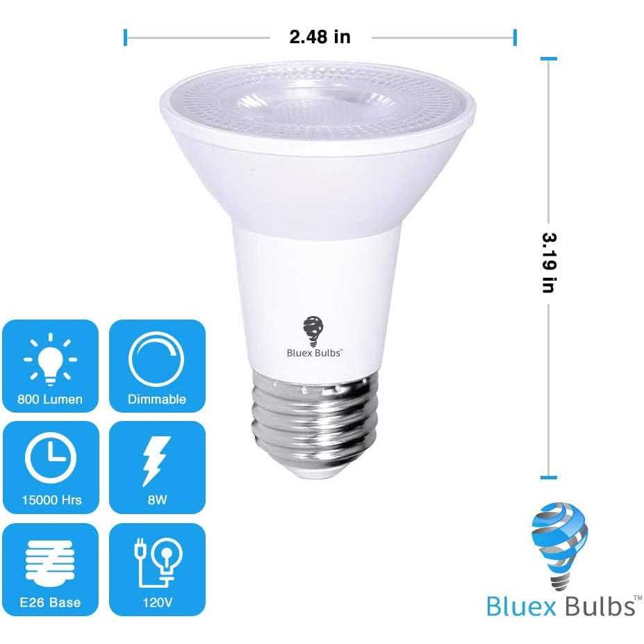 Bluex Bulbs 4 Pack Bluex LED Par20 Flood Light Bulb 8W