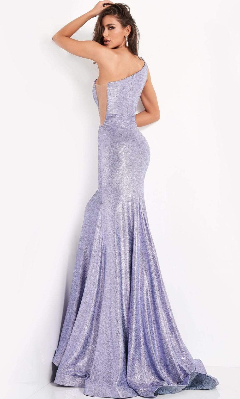 06367 Asymmetric Neck Trumpet Dress With Train