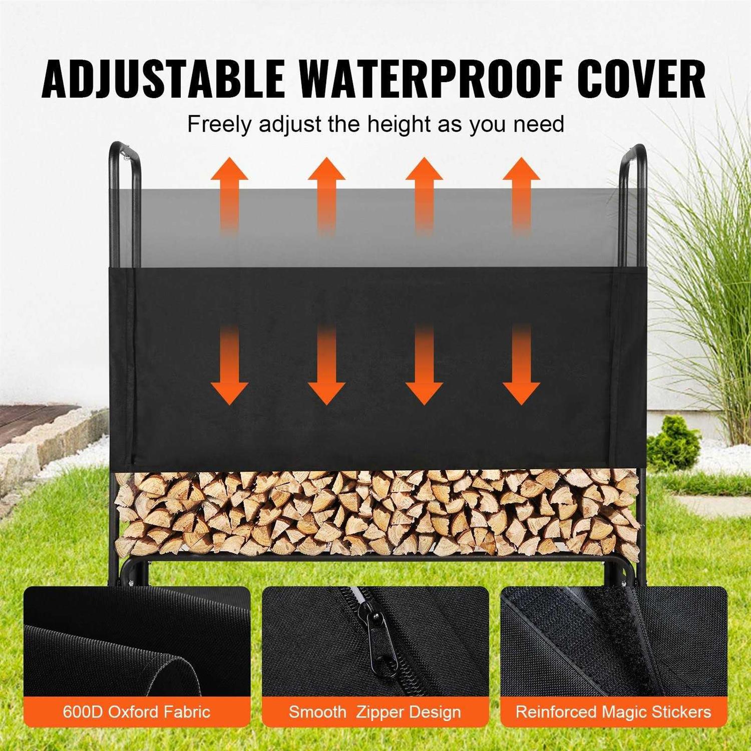 VEVOR 4.3FT Outdoor Firewood Rack with Cover 52×14.2×46.1 in Heavy Duty Firewood Holder & 600D Oxford Waterproof Cover for Fireplace