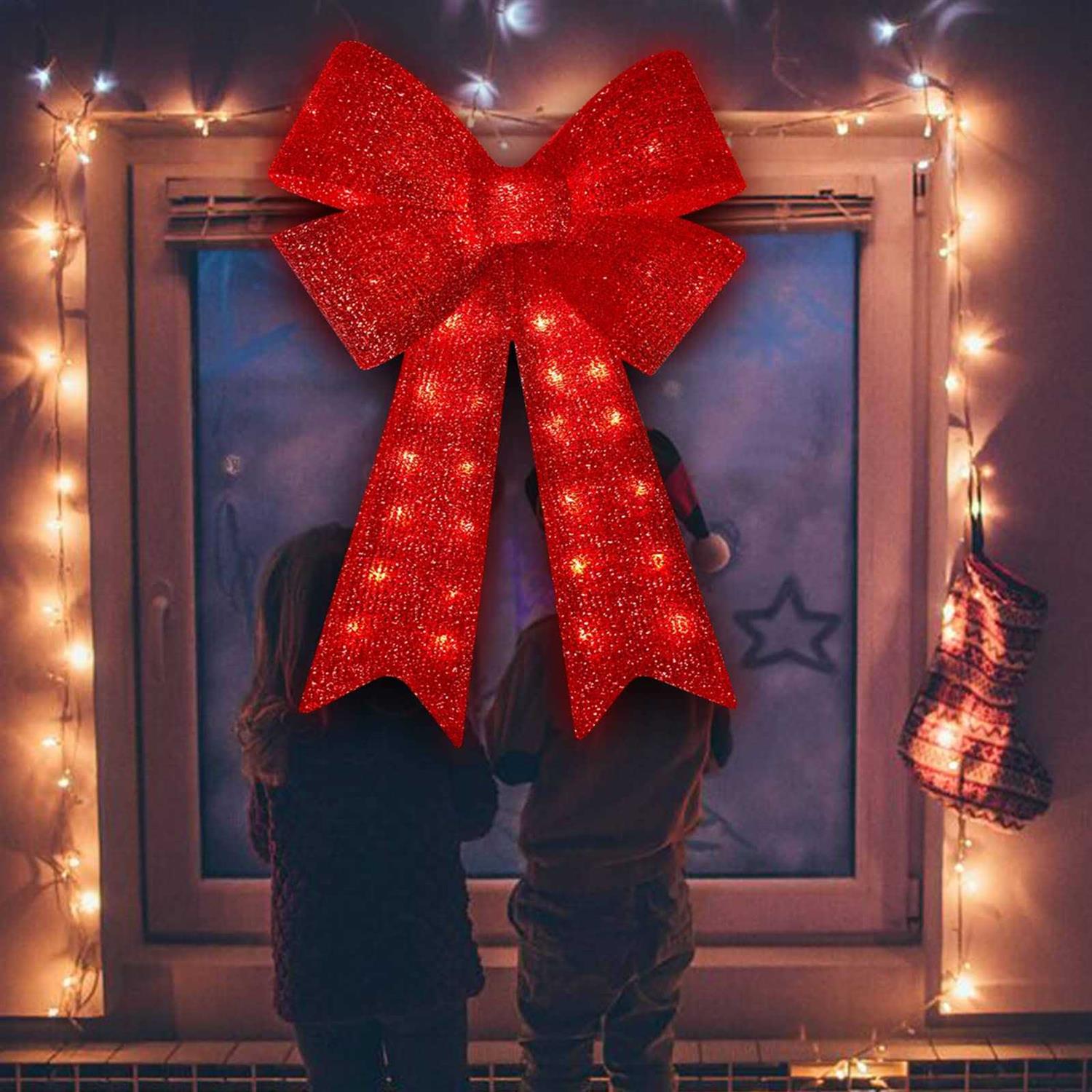 XMASLAND 32inch 72LED Twinkle Red Christmas Bows with LED Lights