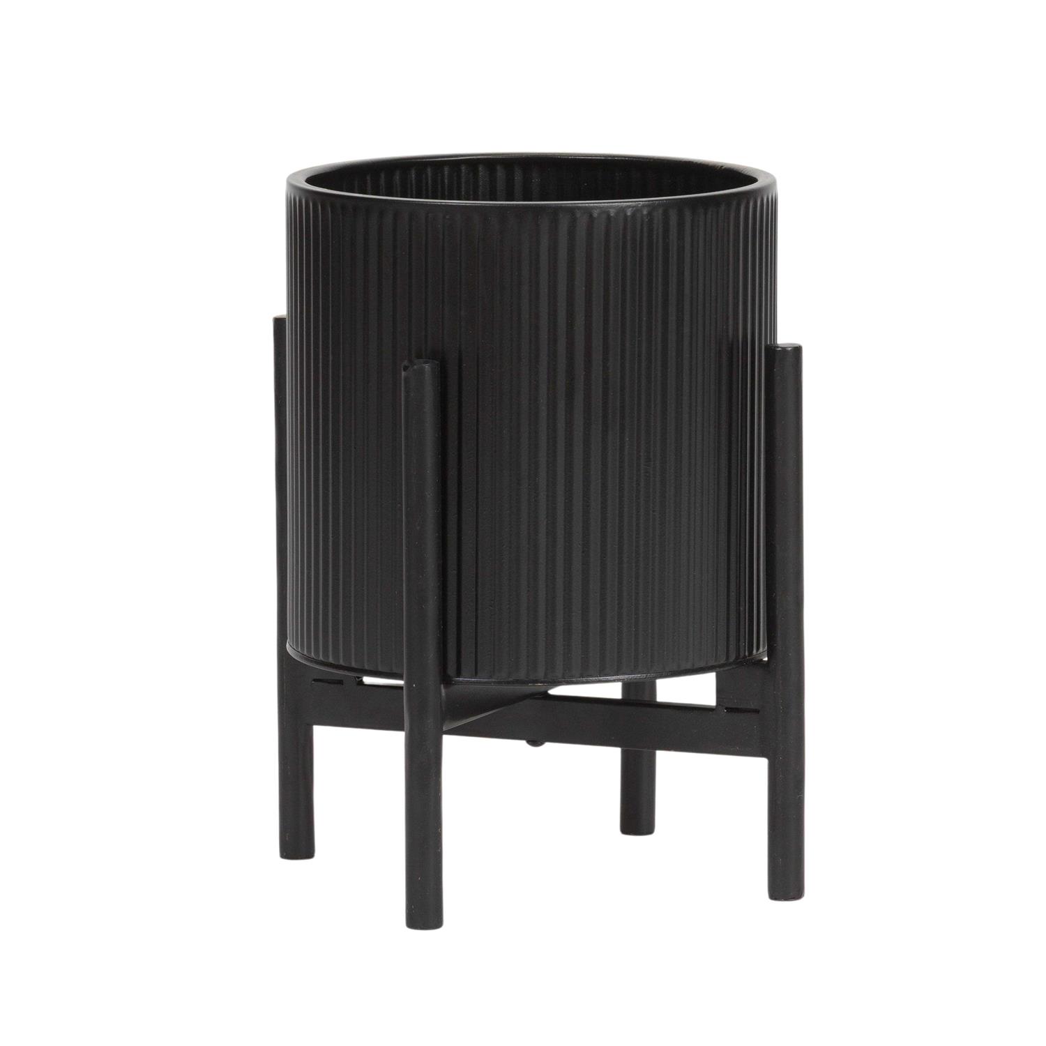 Aspire Home Accents Everett Black Mid-Century Modern Planter with 4-Leg Metal Base