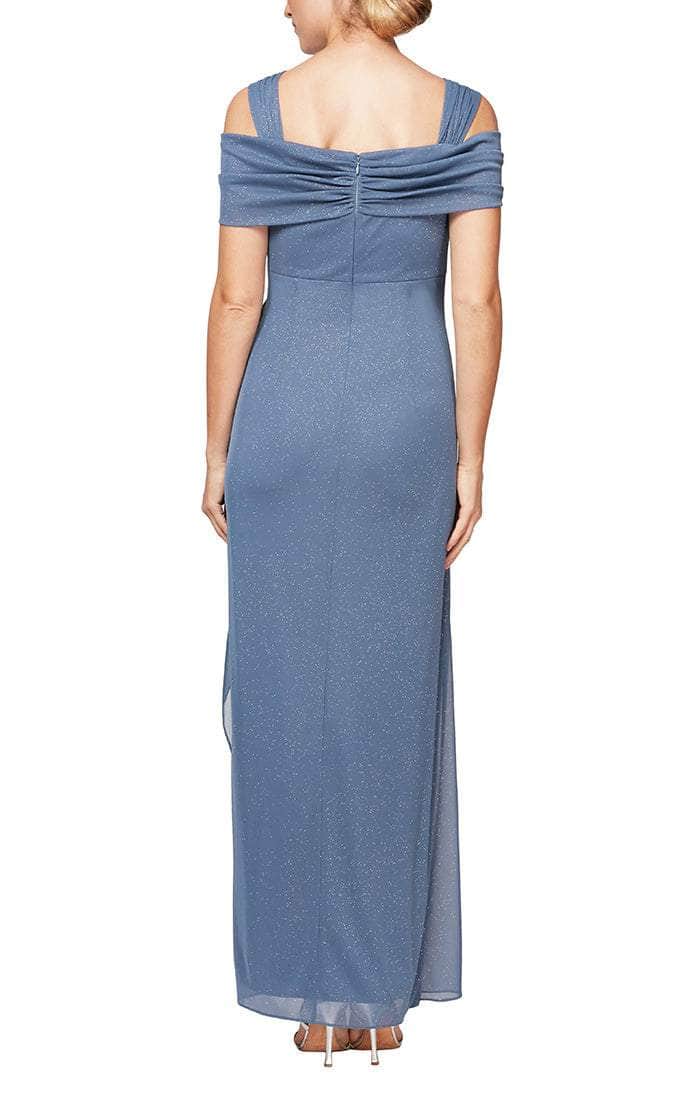 133026 Cold Shoulder Empire Waist Glitter Mesh Dress