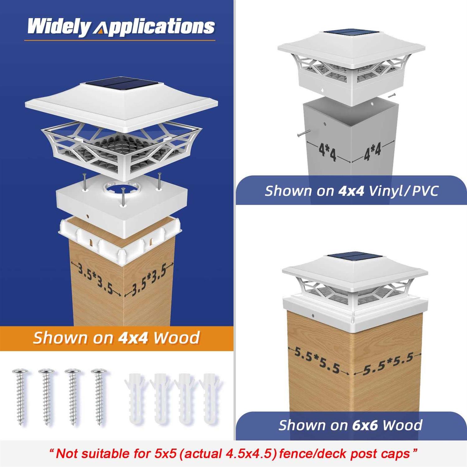 APONUO Solar Post Cap Lights,4×4 Post Solar Lights Warm White/Cool White LED Light Outdoor Waterproof,Fence Post Solar Lights for 4×4/6×6 Wood Fence