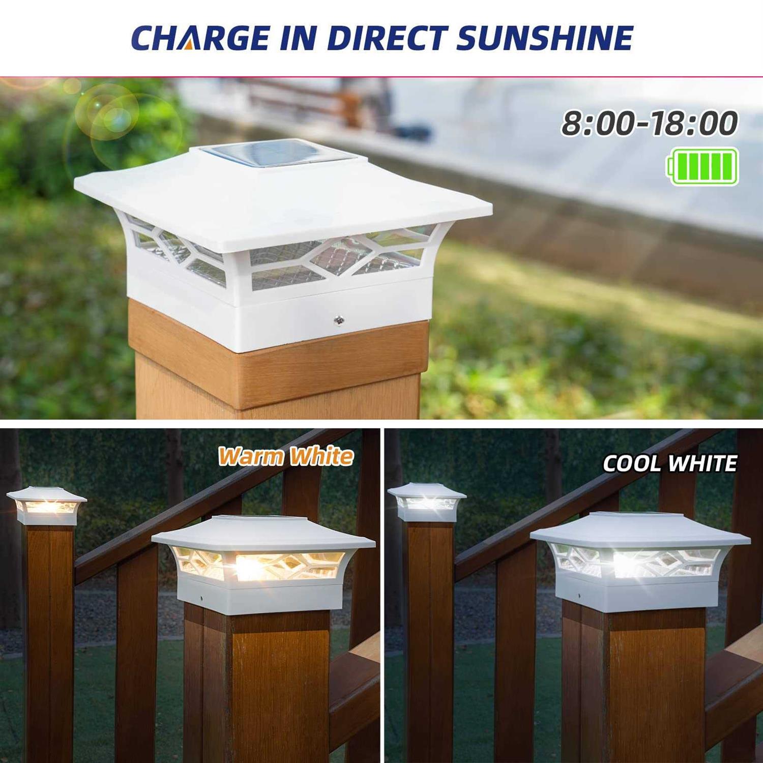 APONUO Solar Post Cap Lights,4×4 Post Solar Lights Warm White/Cool White LED Light Outdoor Waterproof,Fence Post Solar Lights for 4×4/6×6 Wood Fence