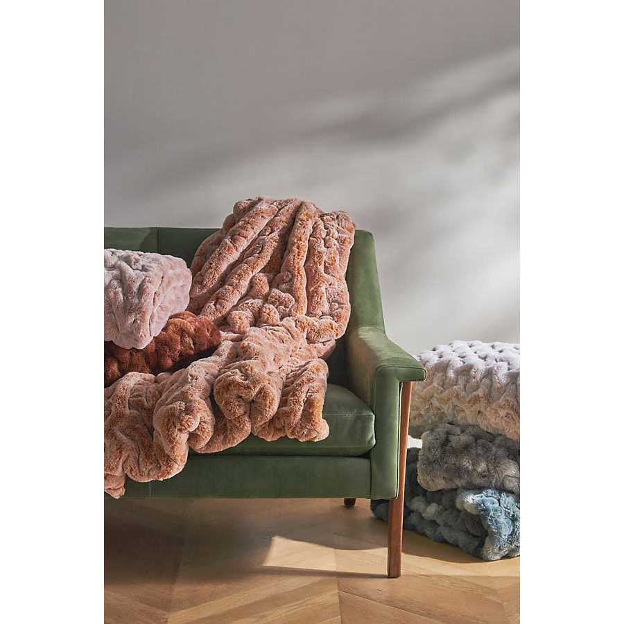 Anthropologie Luxe Faux Fur Throw Blanket