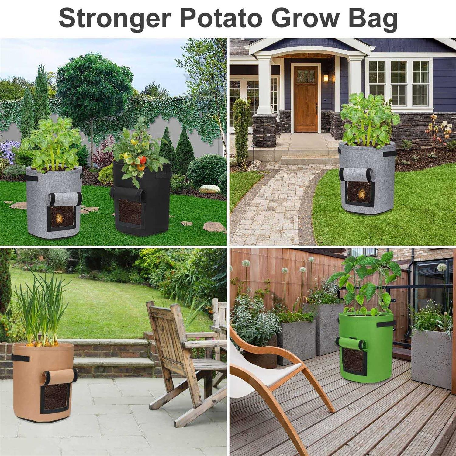 4 Pack 10 Gallon Potato Growing Bags with Flap Potato Grow Bags Garden Plants Growing Bag with Durable Handle Thickened Nonwoven Potato Growing