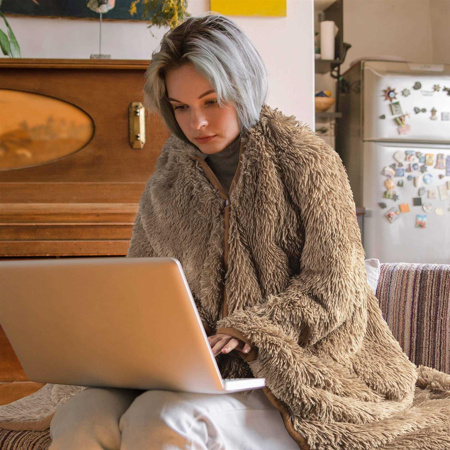 Wearable Hooded Blanket For Adults Super Soft Warm Cozy Plush