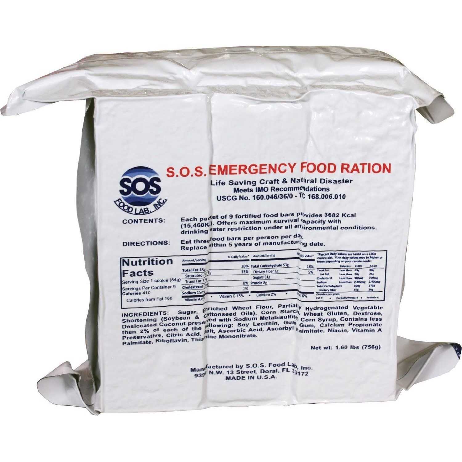 SOS Food Labs, Inc. S.O.S. Rations Emergency 3600 Calorie Food Bar 3 Day / 72 Hour Package with 5 Year Shelf Life