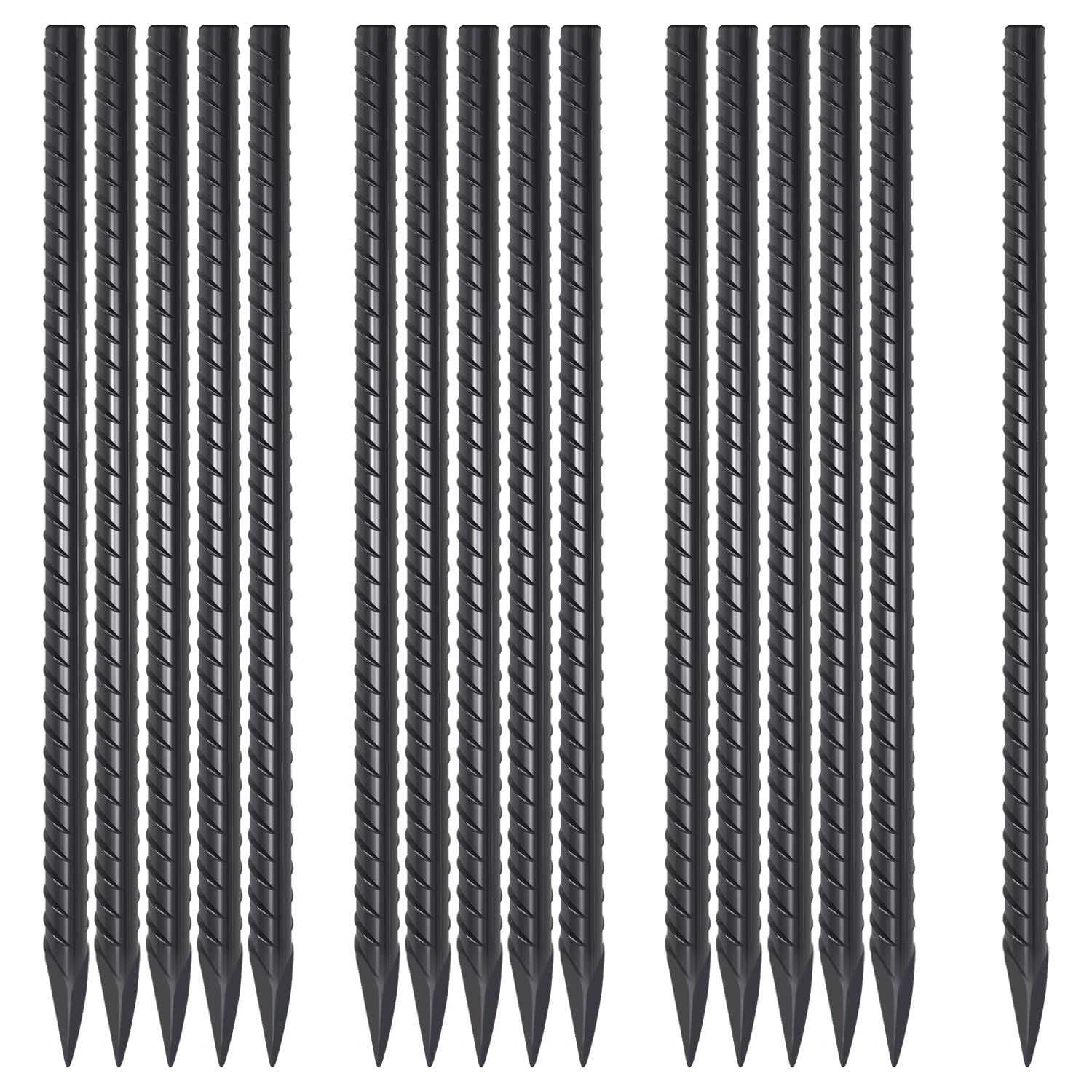 Aagut 16” Rebar Stakes Heavy Duty Ground Anchors Steel Plant Support Garden Stake Metal Straight Camping Tent Spikes with Chisel Point End