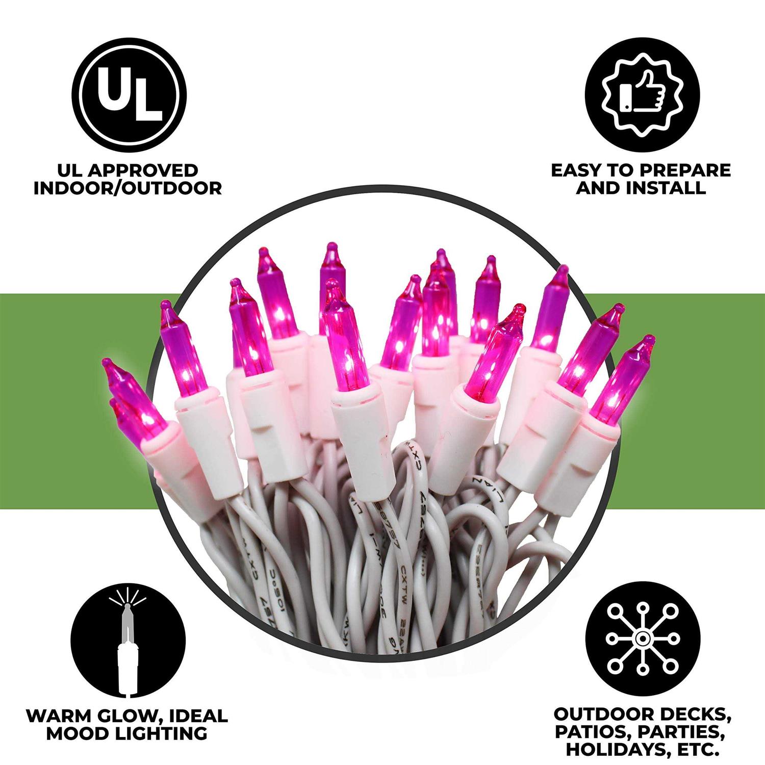 612 Vermont Christmas Lights on a White Wire String, UL Approved Indoor and Outdoor Use