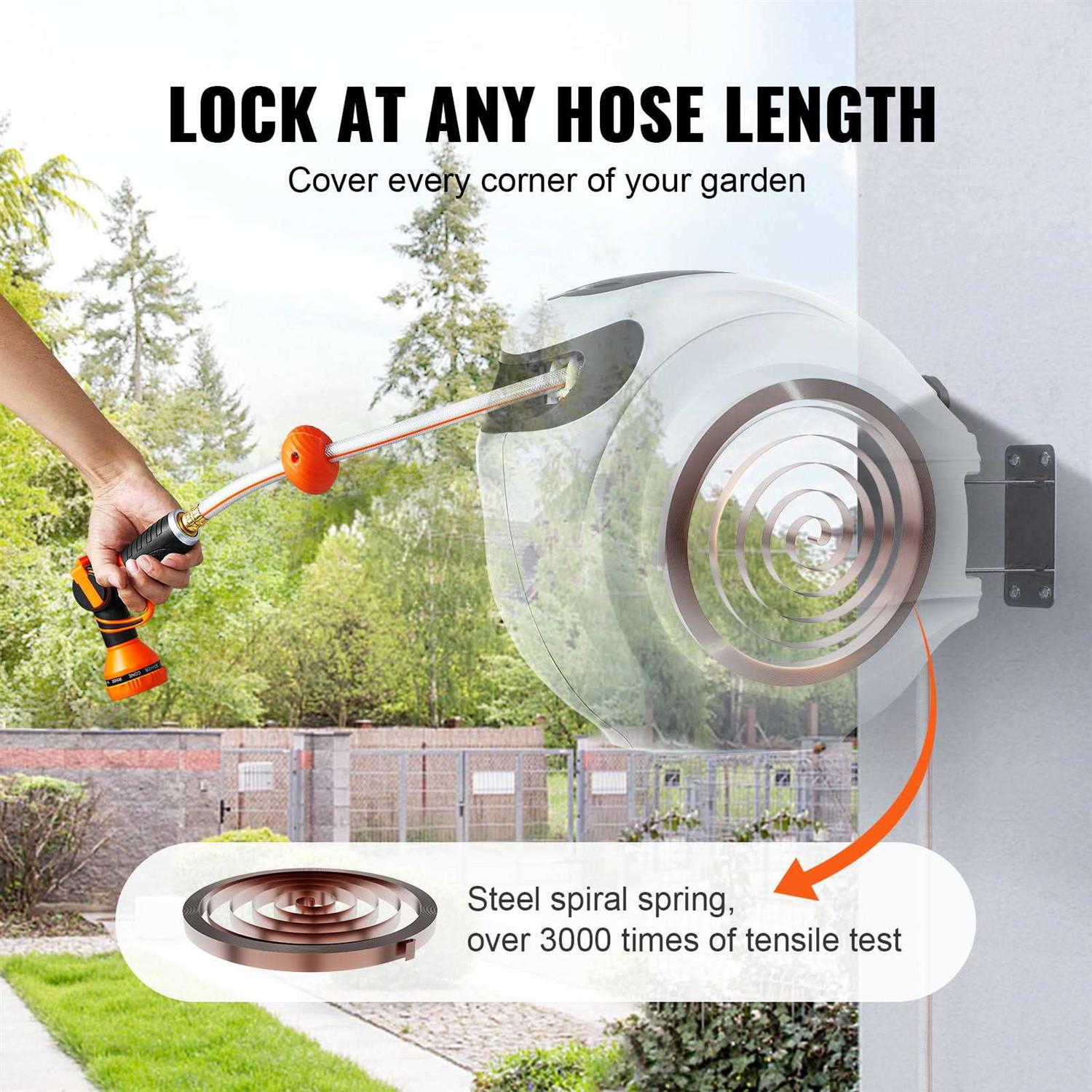 Bentism Retractable Hose Reel 100 ft x 1/2 inch 180 Swivel Bracket Wall-Mounted