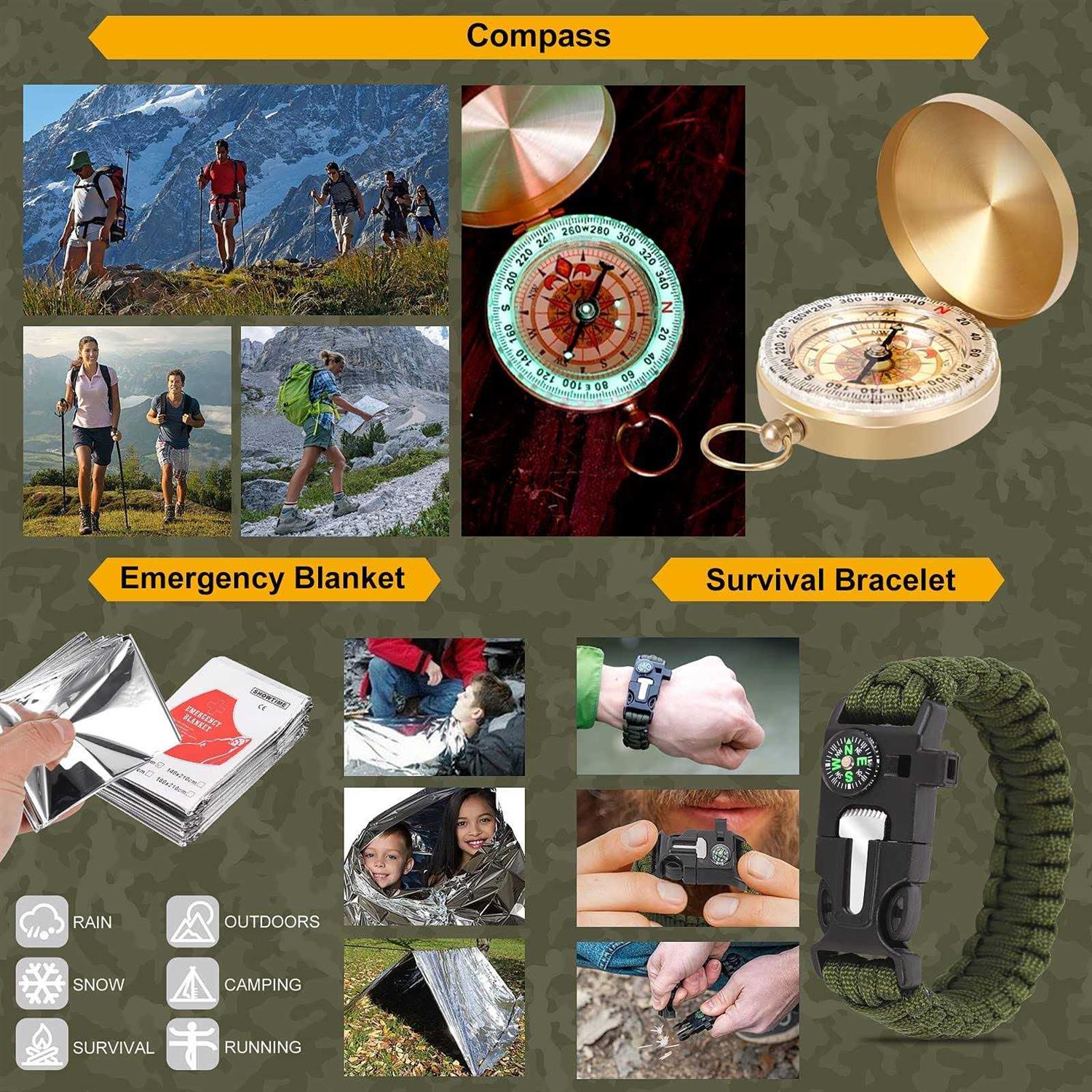 Survival Kits, 16 Pcs Survival Gear and Equipment
