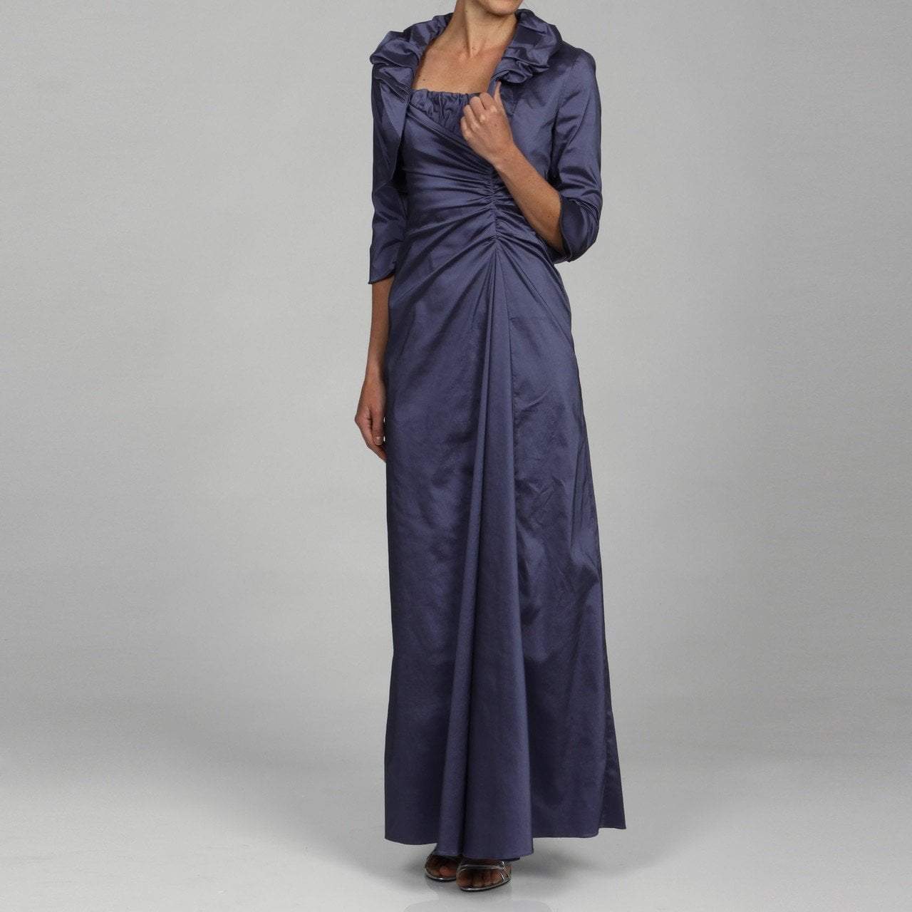 Long Satin Dress with Ruffle Neck Bolero 81848880