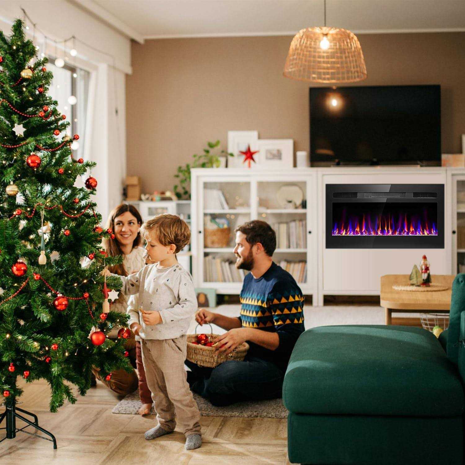 31 Inch Electric Fireplace Recessed and Wall Mounted, Fireplace Heater and Linear Fireplace