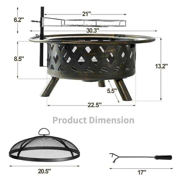 Sizzim 30 in. Outdoor Wood Burning Fire Pit with Cooking Grill