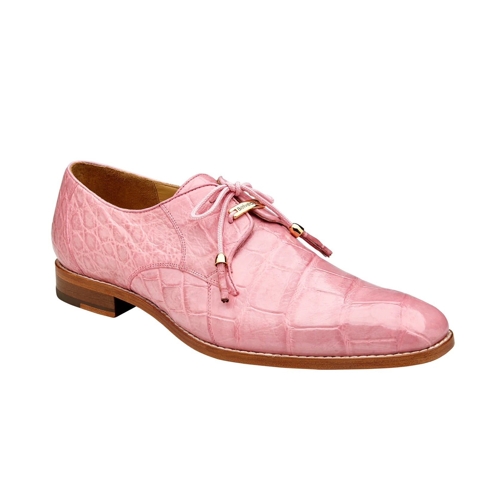 Men’s Belvedere Lago Genuine Alligator Plain Toe Dress Shoe in Rose Pink