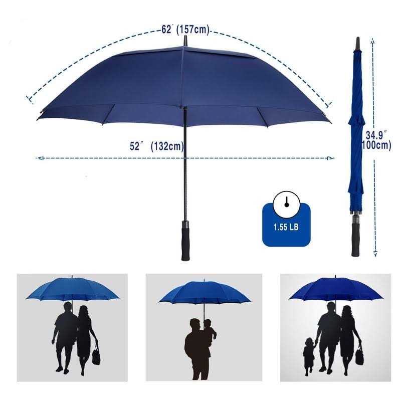 Baraida Golf Umbrella Large 62/68/72 Inch Extra Large Oversize Double Canopy Vented Windproof Waterproof Umbrella