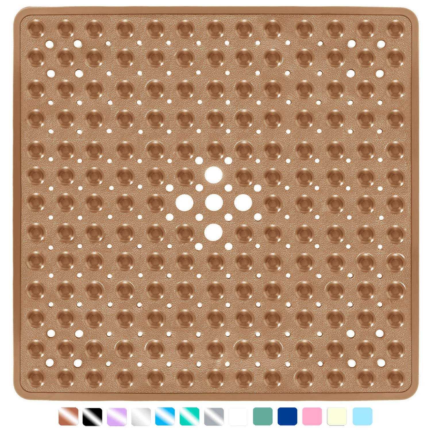 Yimobra Shower Bathtub Mat Non Slip, 21×21 Inch, Soft Square Bath Mat For Tub with Suction Cups and Drain Holes