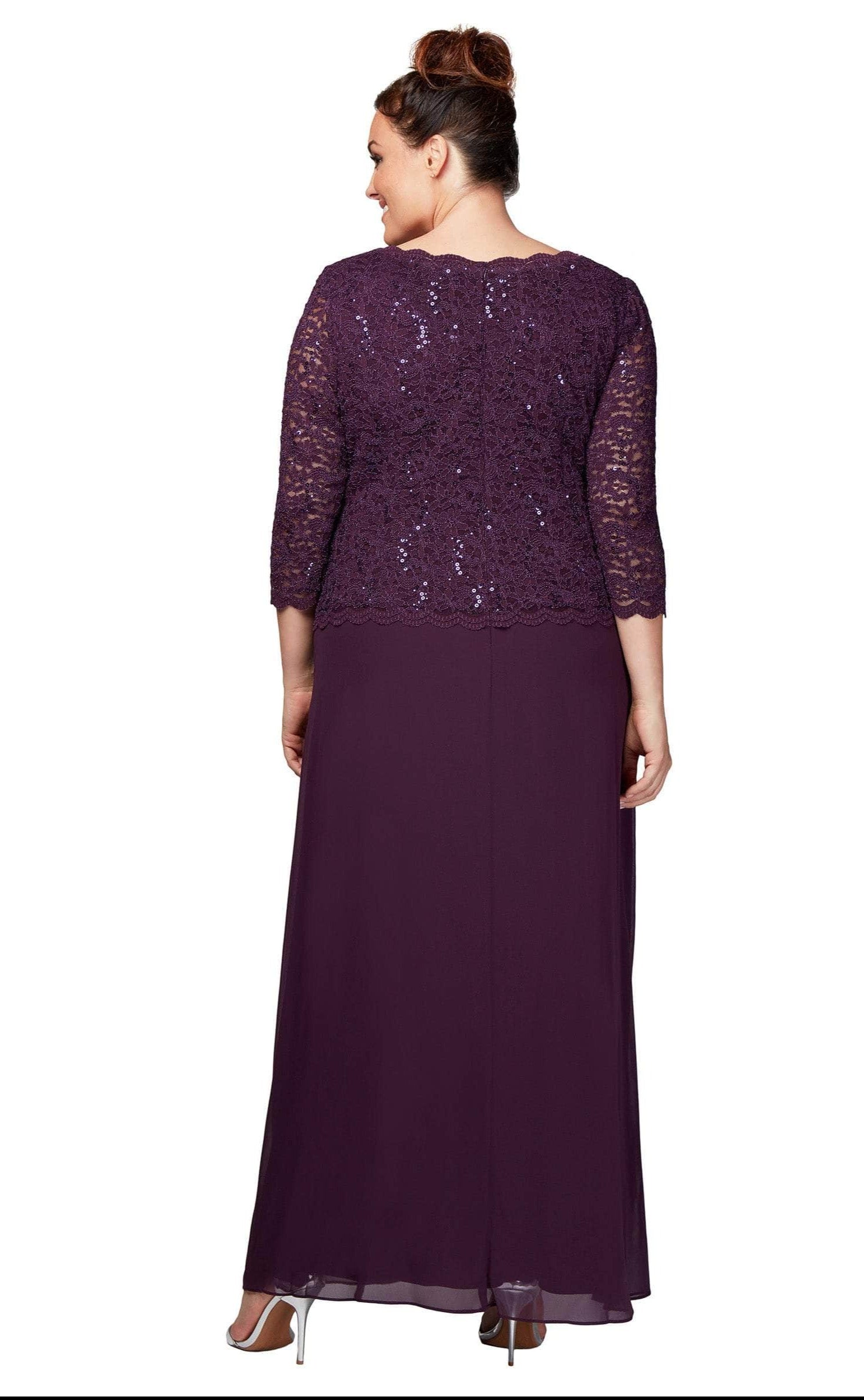 412318 Sequin Lace Chiffon Faux Two-Piece Long Dress