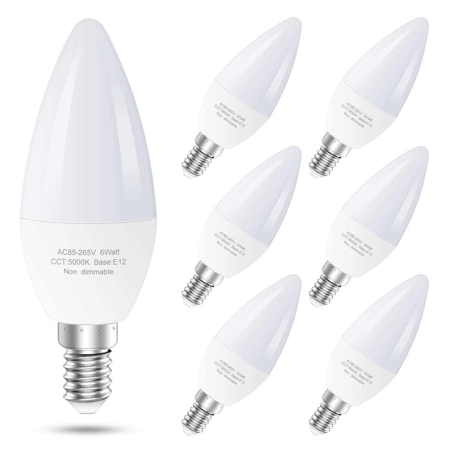 6-Pack E12 LED Ceiling Fan Light Bulbs 60 Watts Equivalent Candelabra LED Light Bulbs
