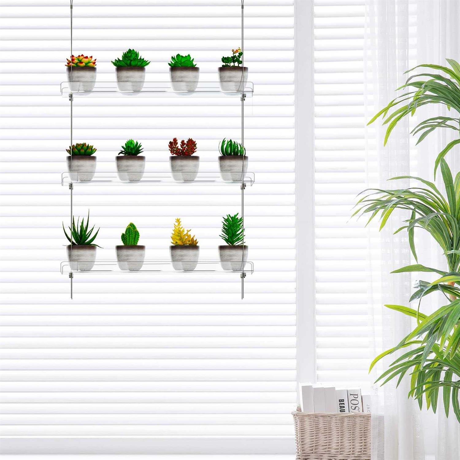 Clear Hanging Window Plant Shelves,Indoor Windows Wall Hanging Plant Stand Flower Display,Flower Pot Organizer Storage for Window Grow Herbs