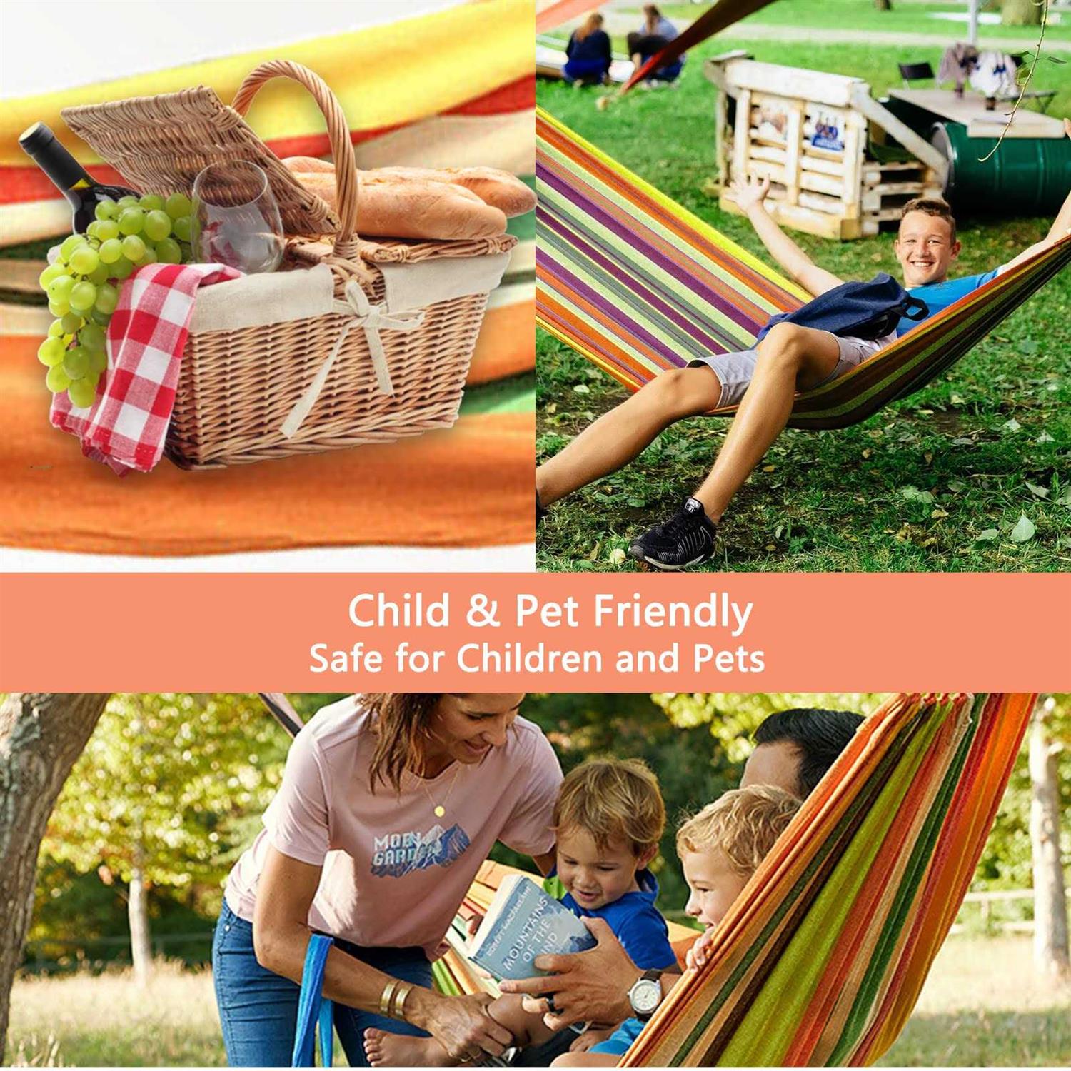 Colel Double Hammock 2 Person Cotton Canvas Hammock 450lbs Portable Camping Hammock with Carrying Bag Two Anti Roll Balance Beam Metal Carabiner