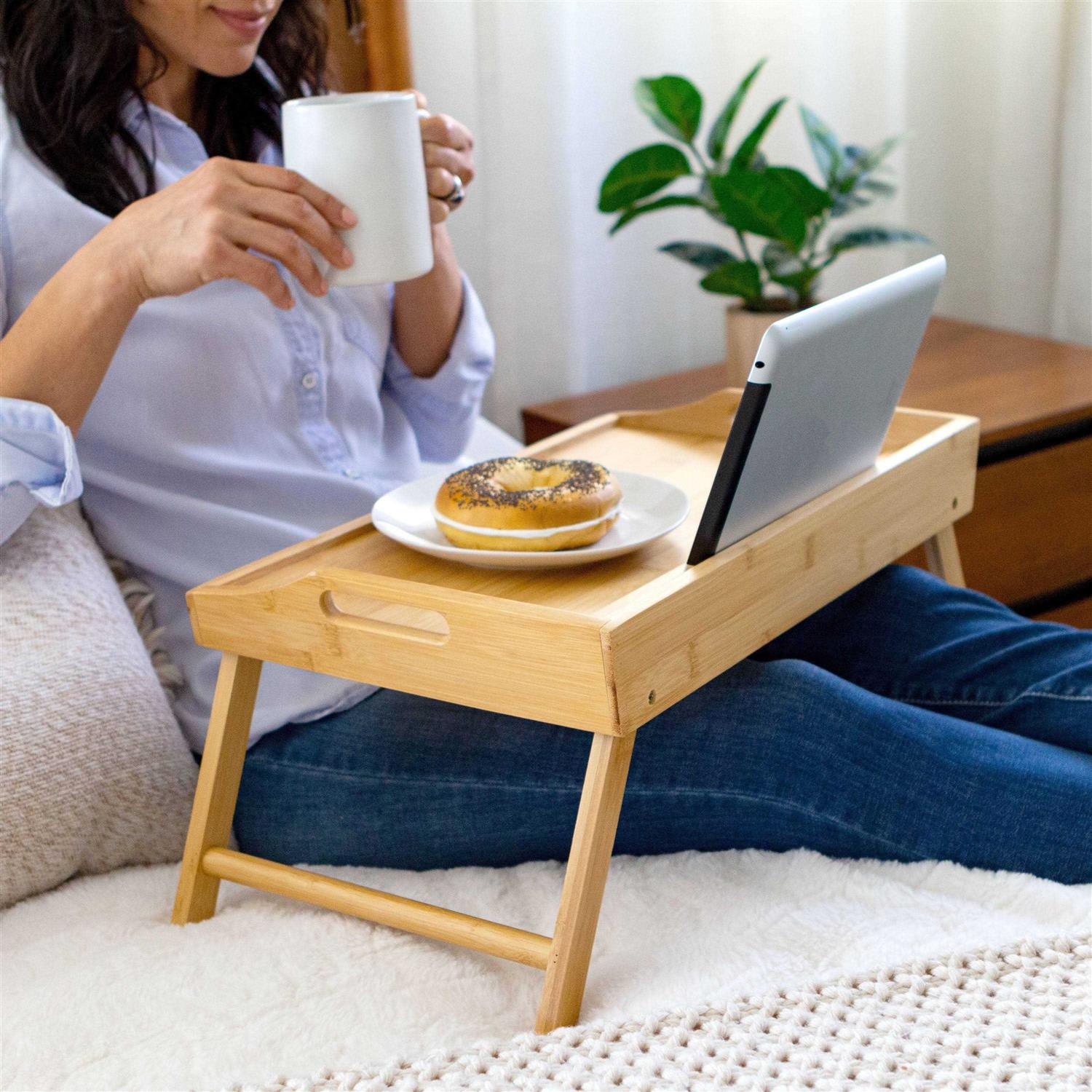Rossie Home Bamboo Bed Tray, Lap Desk with Phone Holder Fits up to 15.6 inch Laptops and Most Tablets