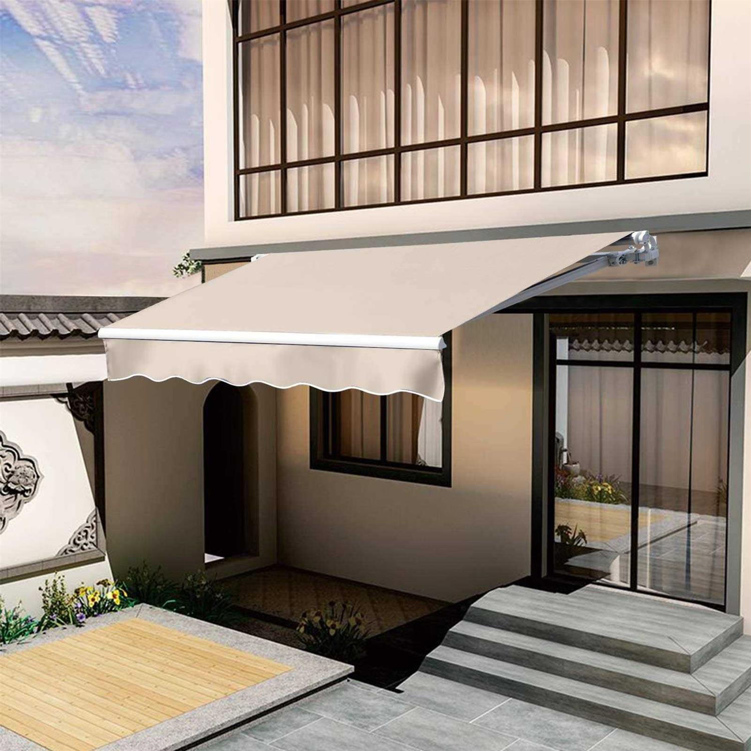 VUYUYU Patio Awning Retractable Awning Cover Sunshade Shelter Outdoor Canopy with Crank Handle and Water-Resistant Polyester for Courtyard