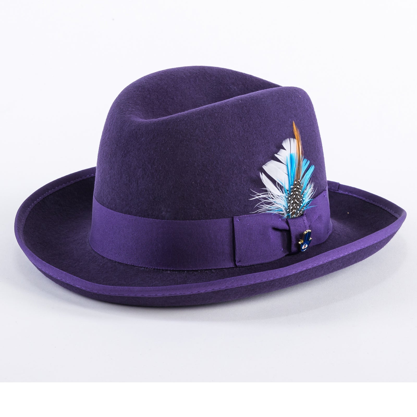 Mens Classic Gangster Godfather Wool Dress Hat in Purple