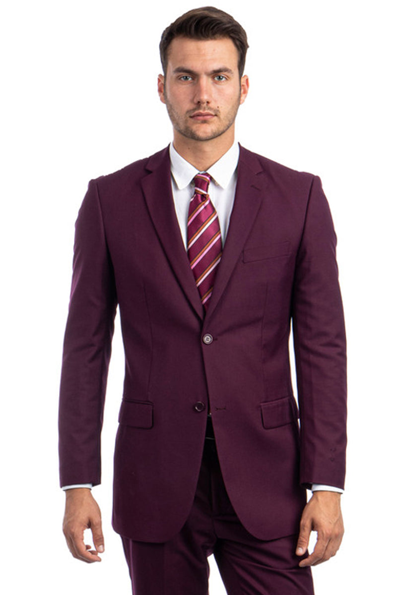 Men’s Two Button Basic Modern Fit Business Suit in Burgundy