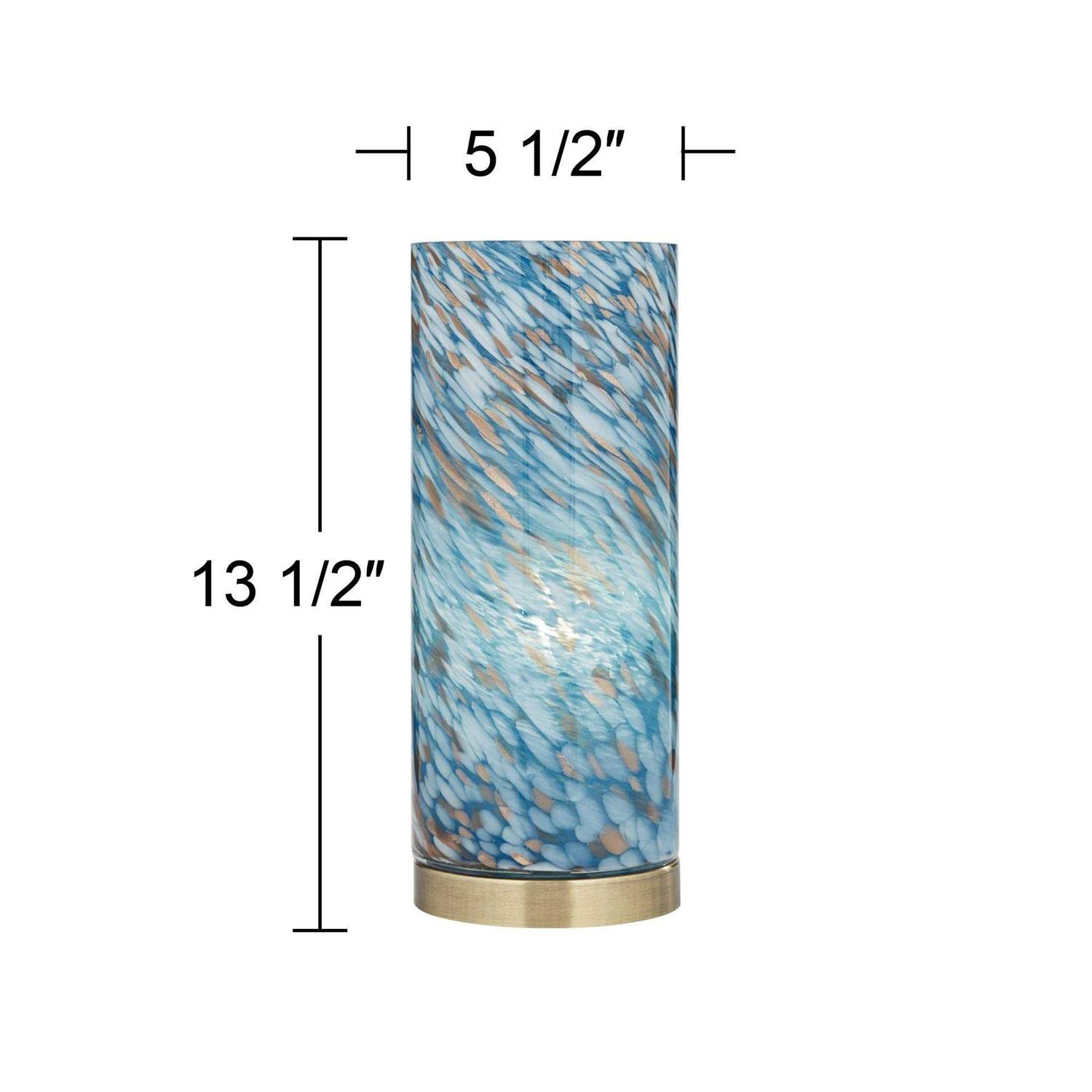 360 Lighting Modern Coastal Accent Table Lamp 13 1/2 High Brass Blue Art Glass Cylinder Shade for Bedroom Living Room Nightstand