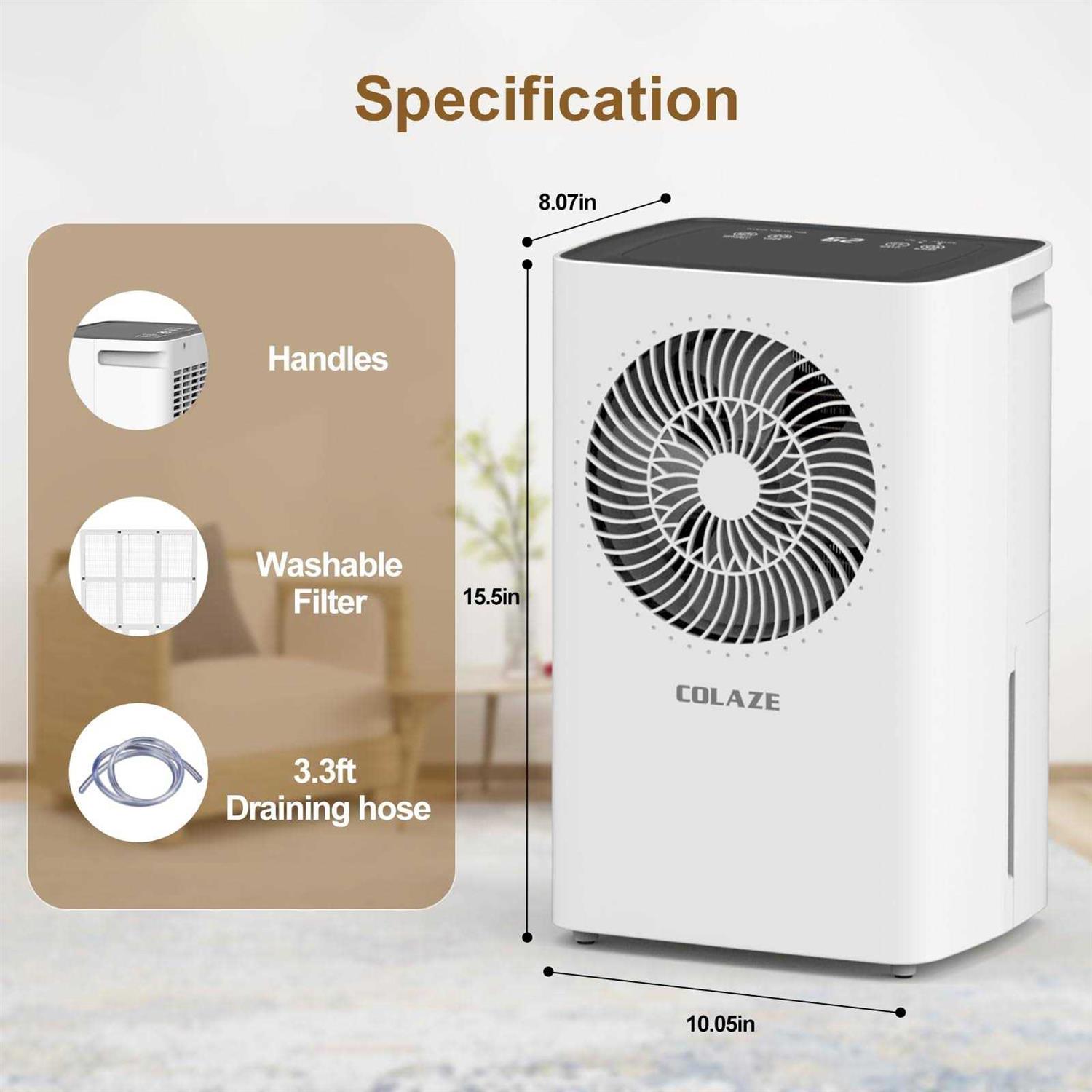2500 Sq. Ft 30 Pint Dehumidifier, Dehumidifiers For Home Basement With Drain Hose, Colaze Dehumidifiers For Large Room With Auto Or Manual Drain