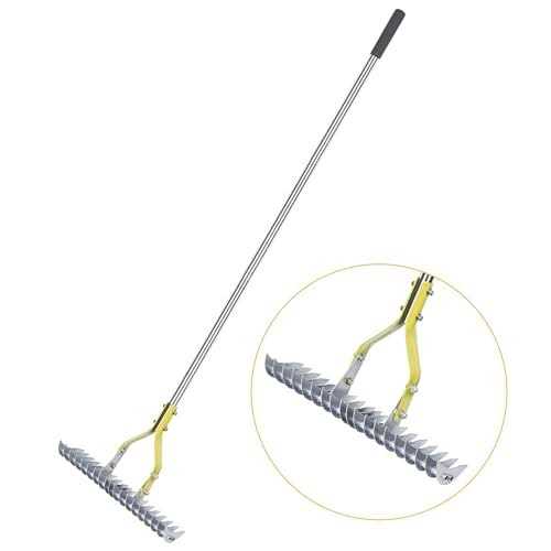 BARAYSTUS Thatch Rake 15-Inch Wide Lawn Thatching Rake for Cleaning Dead Grass