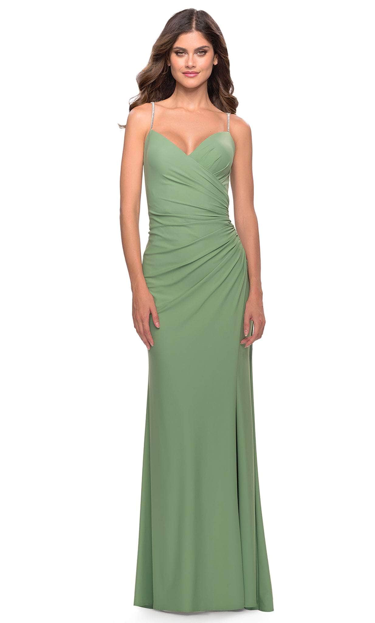 V-Neckline Ruched Evening Dress