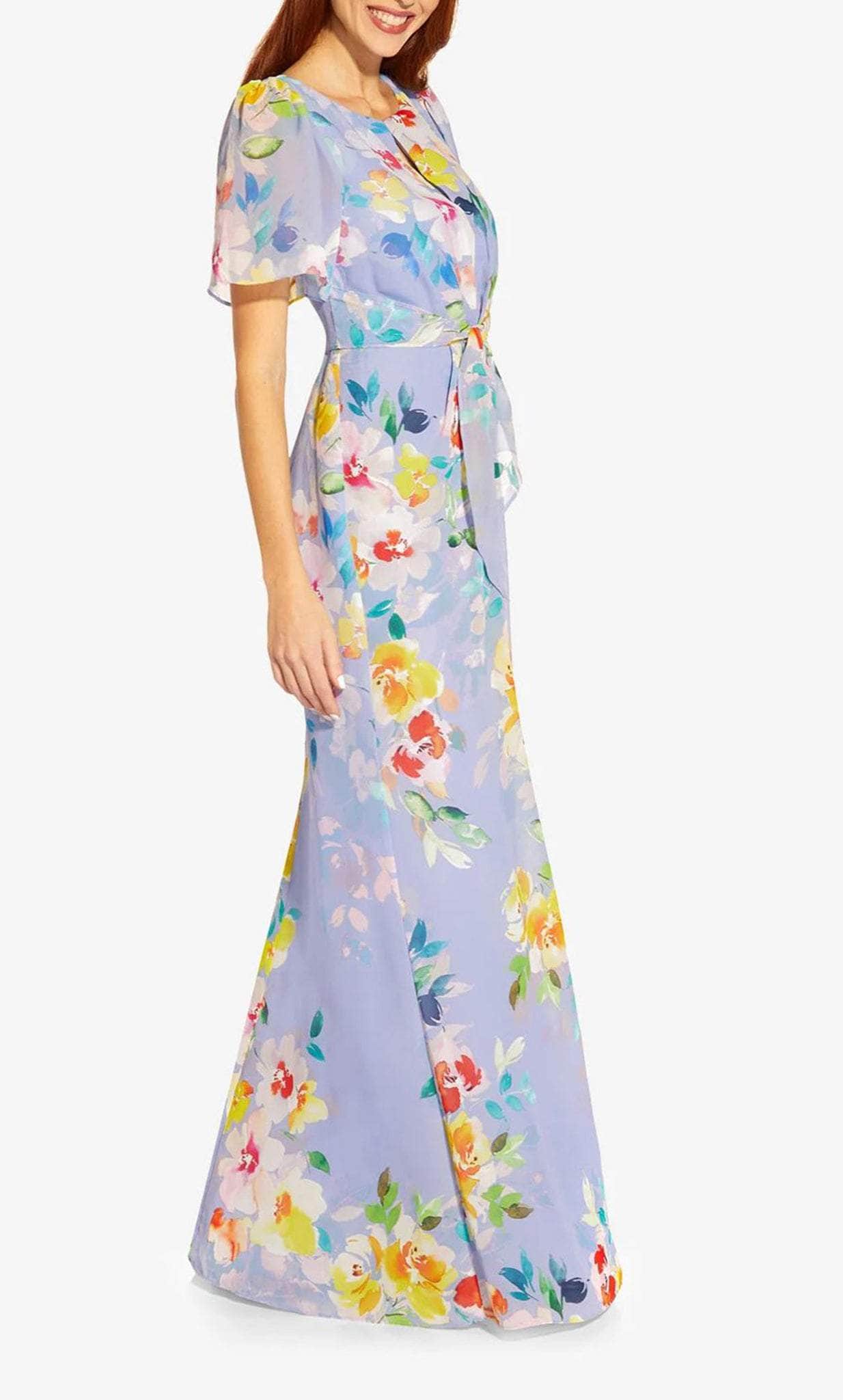 Flutter Sleeve Floral Long Dress