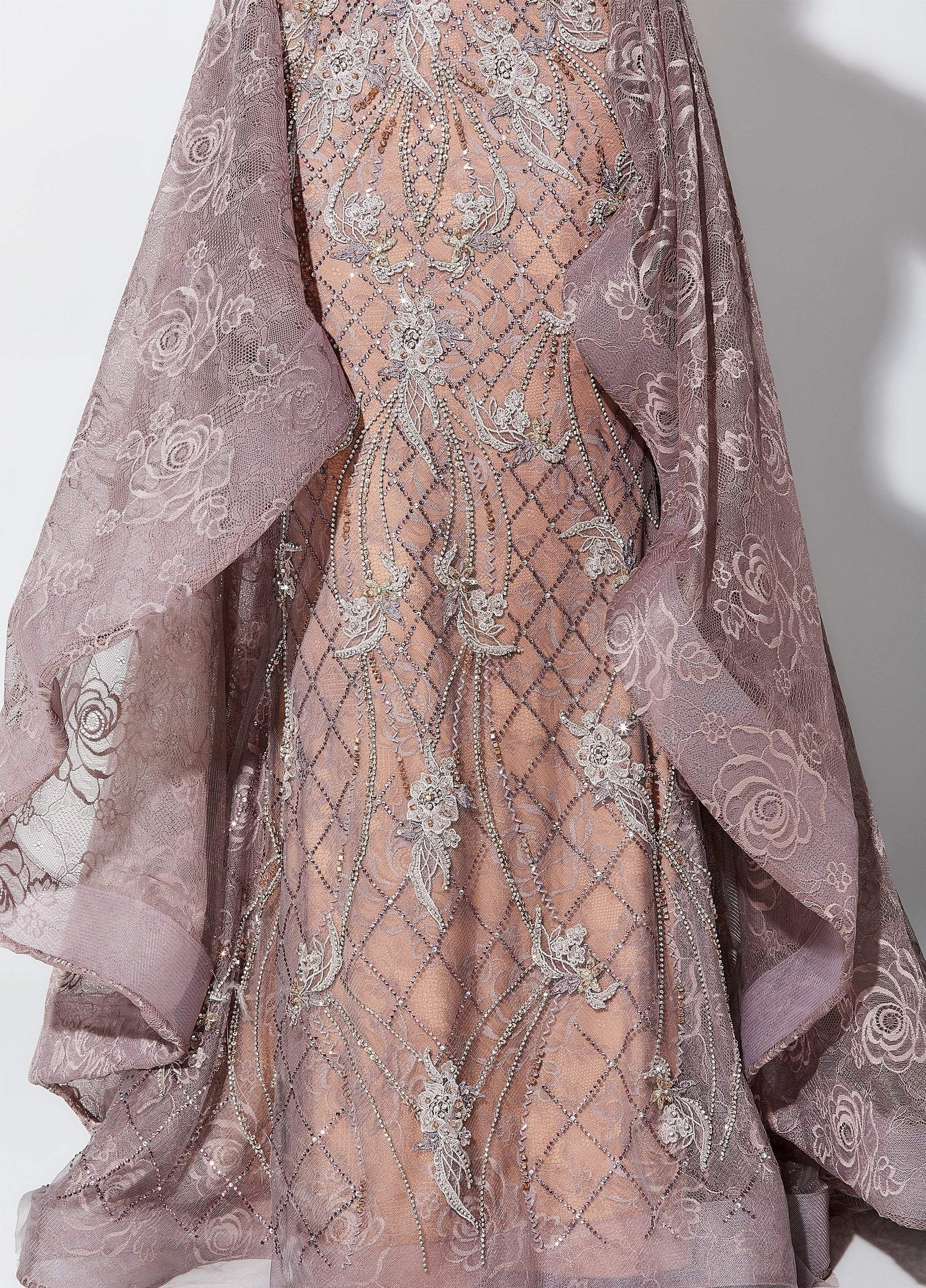 119D56 Embroidered Gown with Train