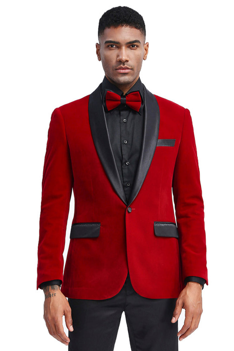 Men’s Slim Fit Shawl Lapel Velvet Wedding & Prom Tuxedo Jacket in Red