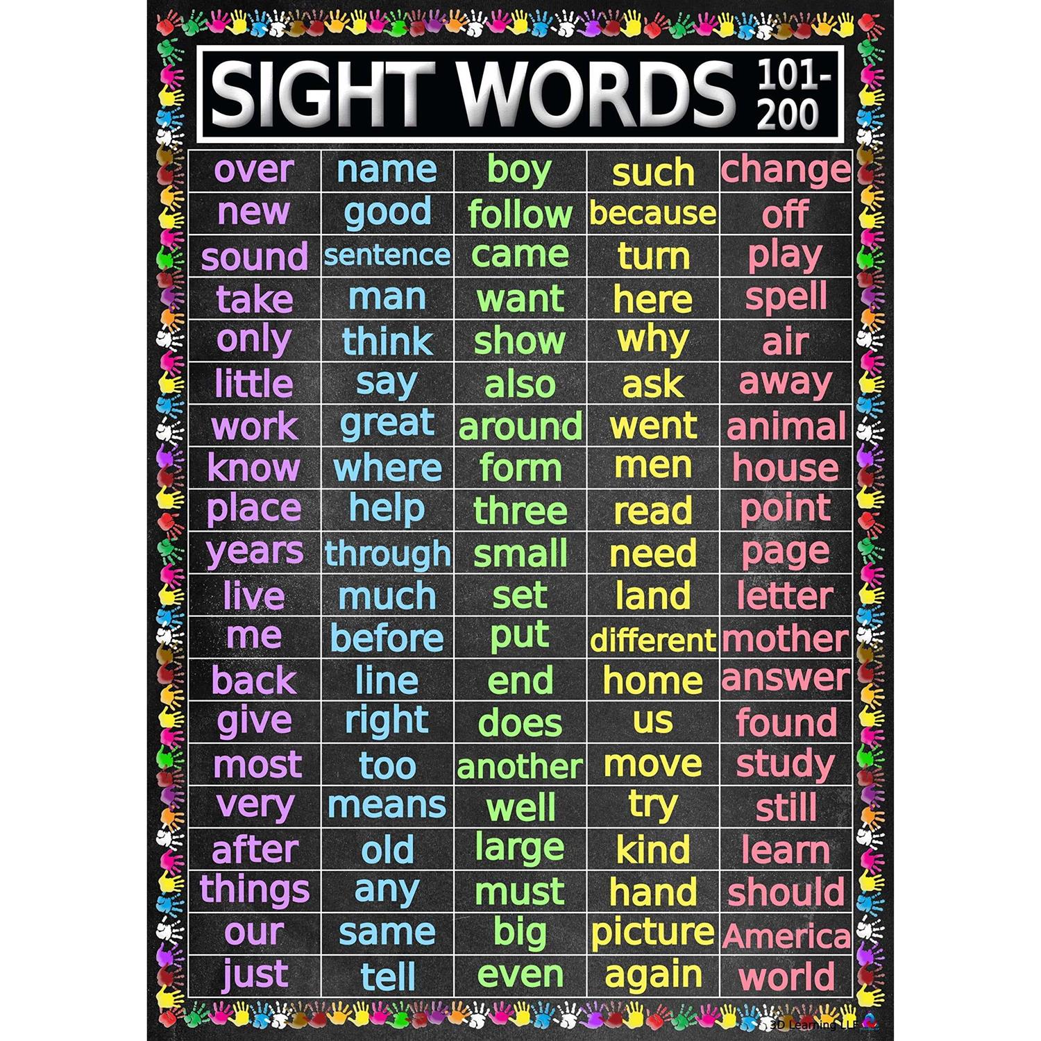 Advanced Sight Words Poster 101-200 for Second Grade Laminated 14×19.5