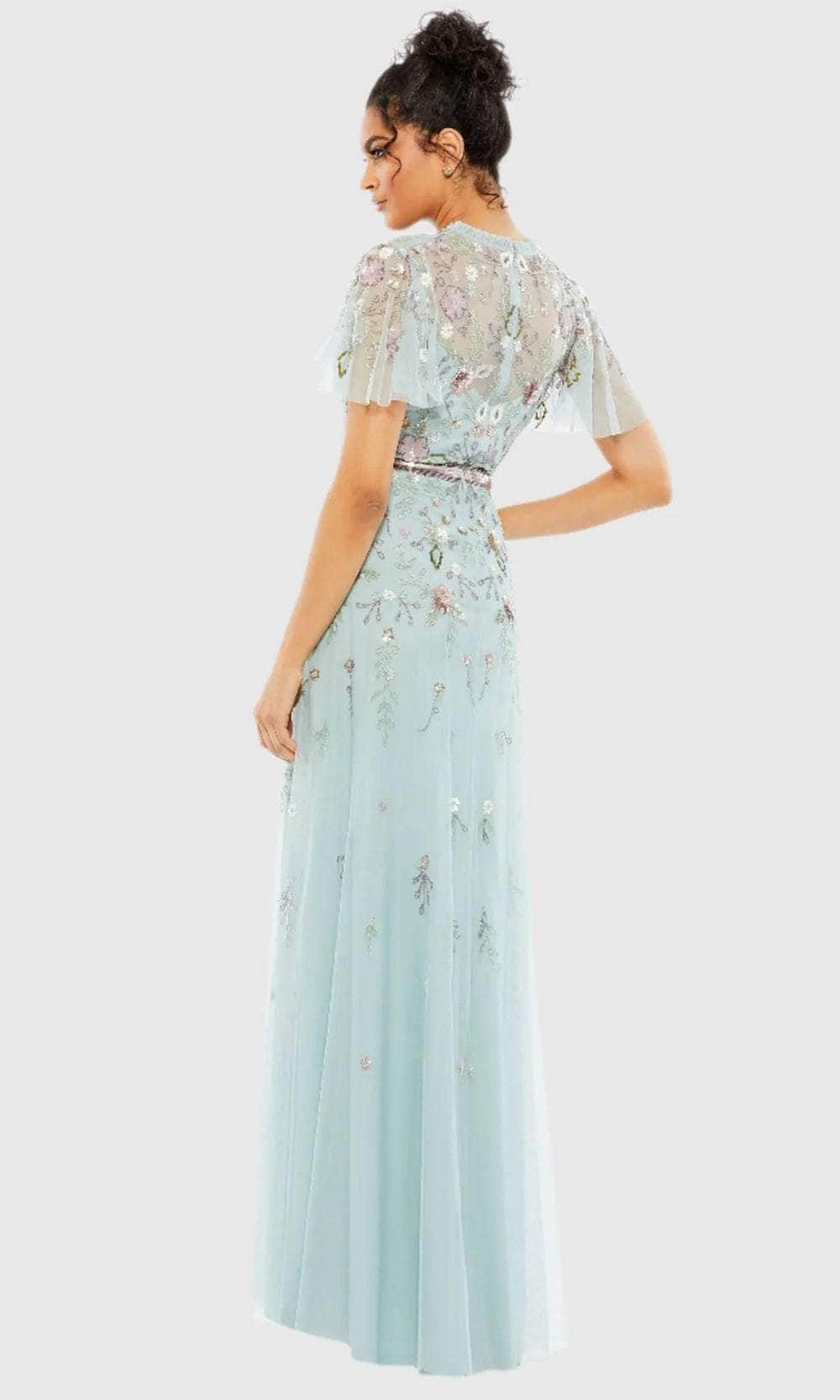 Ruffled High Neck Beaded Evening Gown