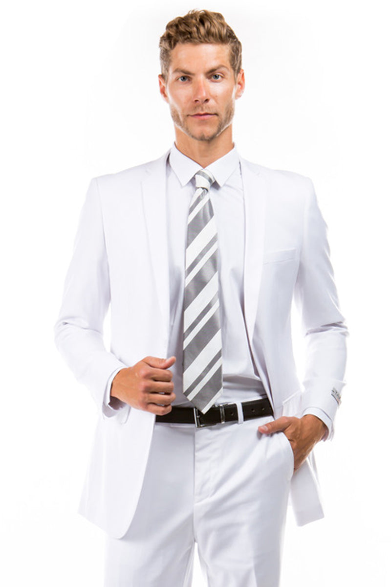 Men’s Basic 2 Button Slim Fit Wedding Suit in White